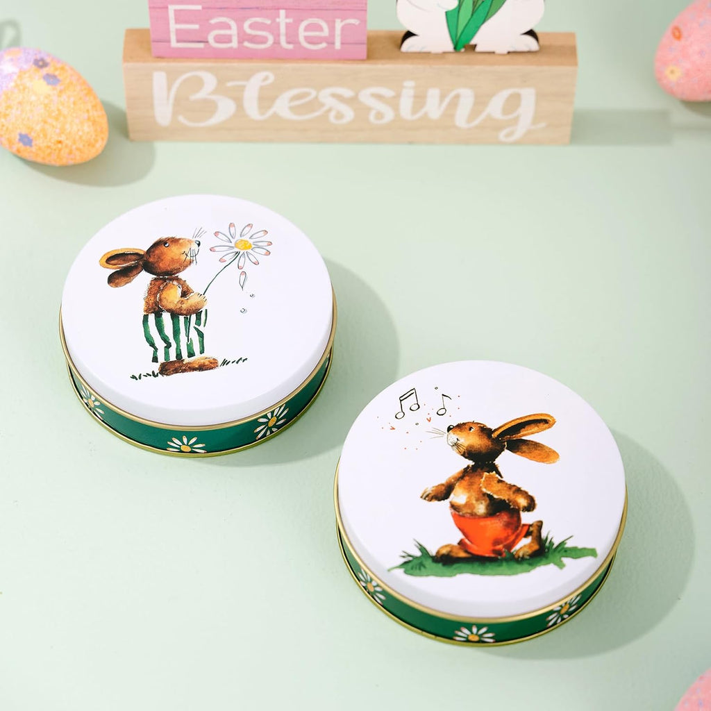 Easter Rabbit Round Metal Storage Tin (Style A) - 3.74" Vintage Bunny & Daisy Candy Box, Decorative Tinplate Organizer, Portable Holiday Keepsake for Spring Gifts & Party Favors