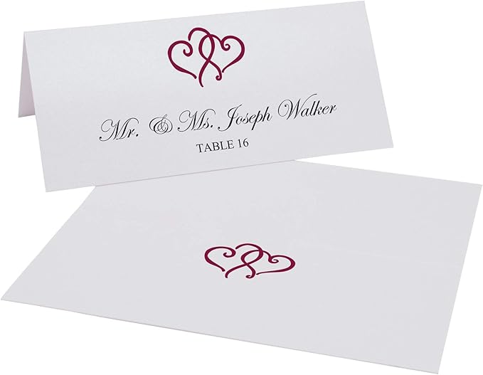 Linked Hearts Place Cards, Burgundy (Choose Color), Set of 25, Pre-cut and Scored - Wedding, Party, Dinner, and Special Events - Made in the USA