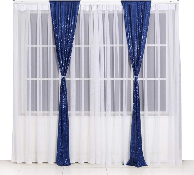 SquarePie Sequin Backdrop Non-Transparent Background Sparkly Curtain for Wedding Party 2FT x 8FT Navy Blue 2pcs