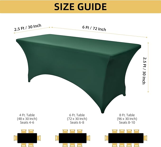 10-Pack 6ft Spandex Table Covers for Rectangle Standard Folding Tables - Wrinkle Resistant Stretch Tablecloths - Ultimate Fitted Table Protector for Parties, Banquet, Wedding
