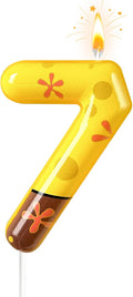Number 7 Birthday Candle, 7th Birthday Cake Decoration, Playful Yellow and Polka Dot Print, Suitable for Ocean Cartoon Theme Party Supplies and Celebration Decorations(Yellow 7)