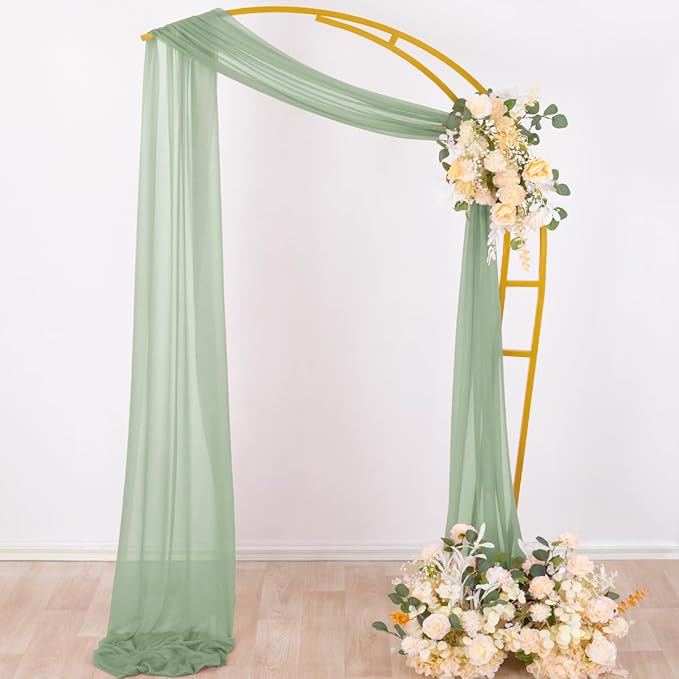 Socomi Sage Green Sheer Wedding Arch Draping Fabric 29" x 20Ft 1 Panel Outdoor Curtain Drapes Extra Long for Bridal Baby Shower Ceremony Birthday Party Decor
