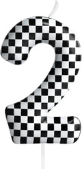 Racing Cars Themed Birthday Candle Number 2 Checkered Candle Birthday Party Decoration Cake Topper for Racing Car Party Decoration Theme Party Supplies (Number 2)