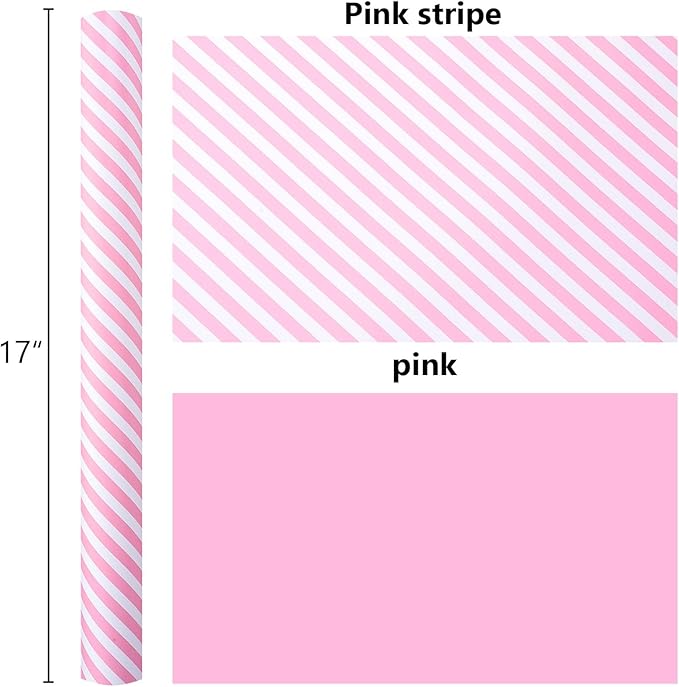 Burymento Pink and White Stripes Wrapping Paper, Reversible Pink Gift Wrap for Birthday, Valentines, Mothers day, Graduation, Wedding, Fathers day, Baby Shower, Christmas (17in x 32.8ft)