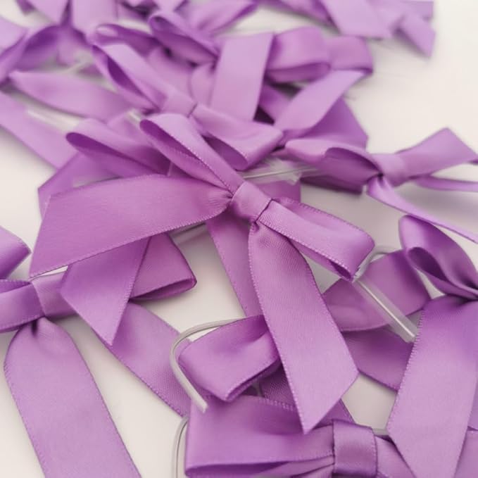 50pcs 2-1/2" Purple Satin Ribbon Bows with Twist Ties Mini Ribbon Bows for Candy Partiy Decoration Gift Packing&Wrapping Accessoried(Purple)
