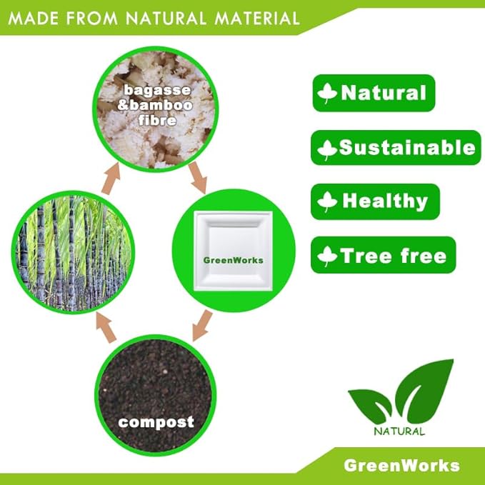 GreenWorks 6 inch and 8 inch Heavy-duty Compostable Plates (each 50 Count), 100 Count Bagasse and Bamboo Fiber Disposable Paper Plates