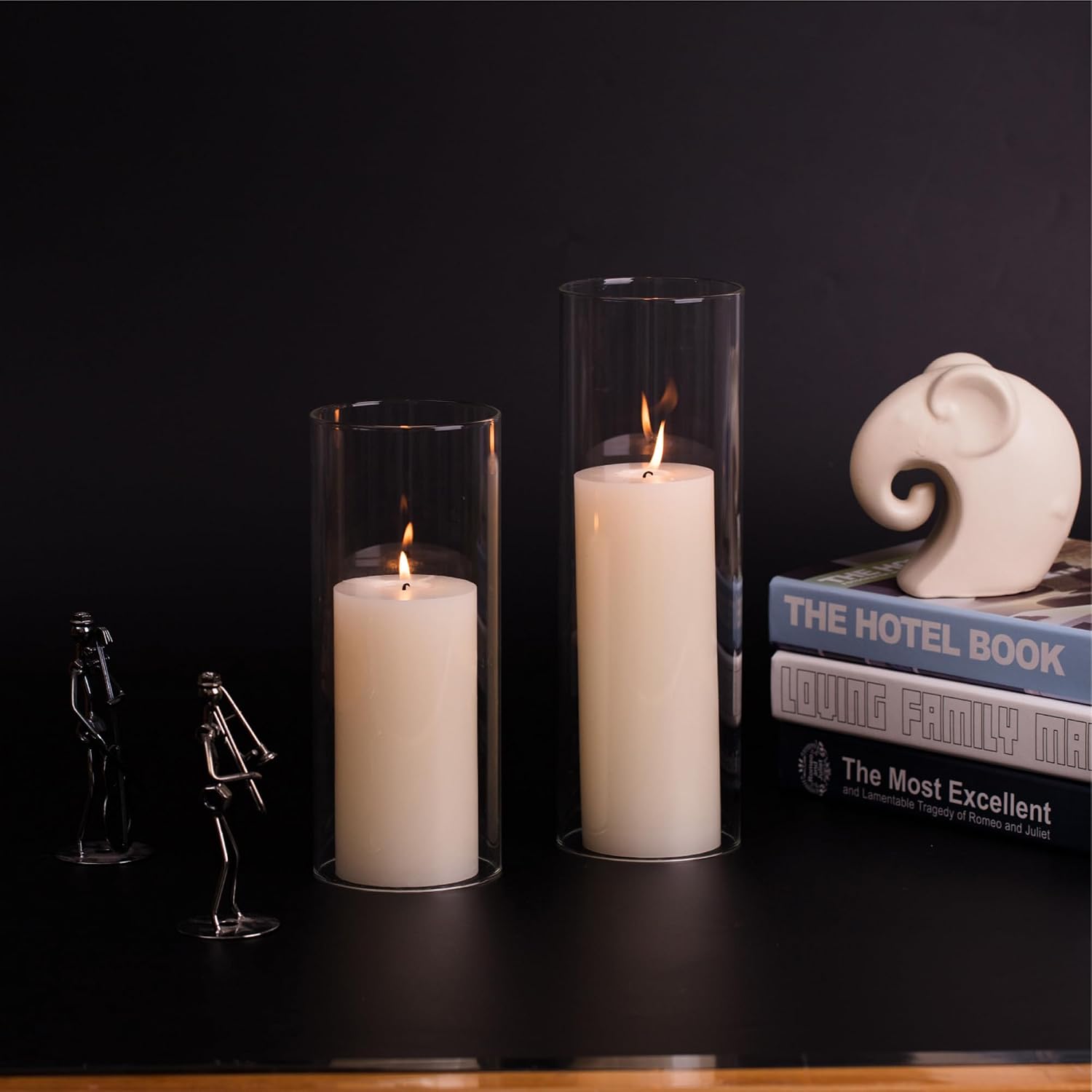 WGVI Hurricane Candle Holder Sleeve, Wide 4", Height 6", Clear Glass Cylinder Candleholder, Chimney Tube, Open Ended Candle Shade, 2 Piece
