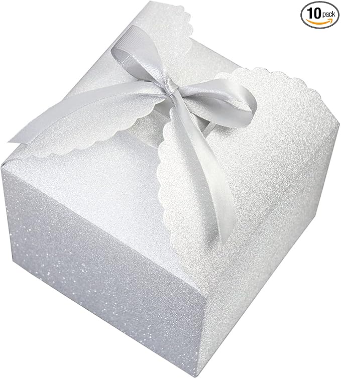 Silver Glitter Gift Boxes, 10 PCS Small Gift Box with Lids Bulk for Wedding, Party, Birthday, Valentine's Day and More, 4.75” x 4.75” x 3.53” Fancy Present Box for Gift Giving