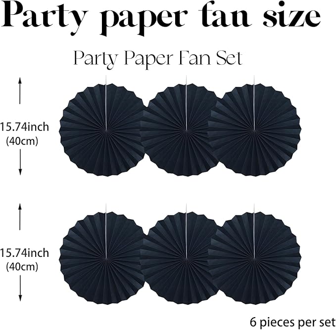 Black Party Decorations,Halloween Decor Events Accessories,Black Birthday Decorations,Anniversary Decorations for Party,Birthday Decorations for Men 16in Hanging Paper Fans 30 Color DIY Set(Black)