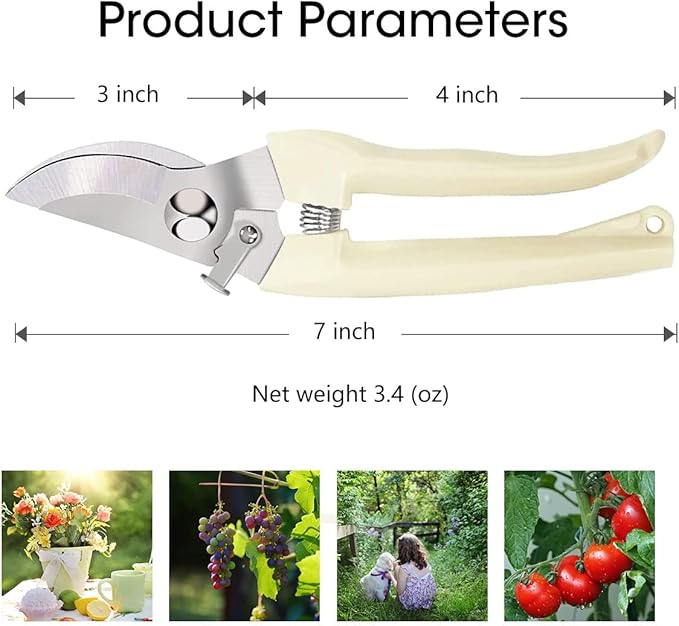 Leize Pruning Shears, Gardening Hand Pruner, Floral Shears, Strong Pruner for Flowers, Branches and Leaves (CreamA)