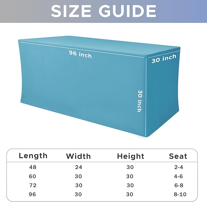 Nasitos Fitted Table Covers Stretch Spandex - 96 x 30 Inch - 2 Pack Turquoise Rectangle Table Clothes for 8 Foot Folding Tables, Fabric Tablecloths for Parties, Trade Show, Craft Show