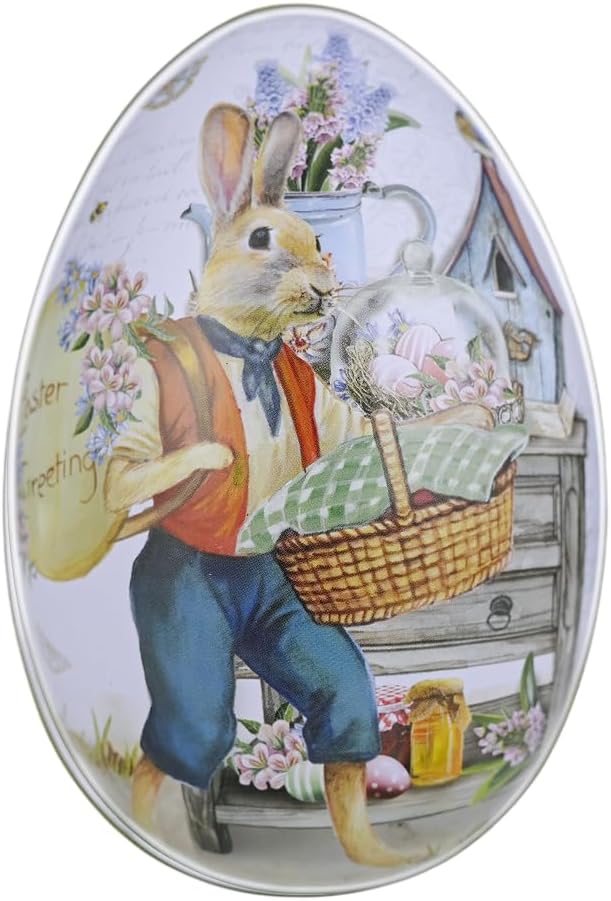 Vintage Easter Egg Tin Box (Style B), Metal Rabbit Easter Egg Containers for Candy & Treats, Reusable Decorative Gift Tin