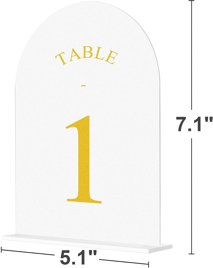 JOYIT Frosted Arch Wedding Table Numbers 1-50 with Stands – 5" X 7" Acrylic Gold Table Number Holders, Perfect for Wedding Receptions, Parties, Anniversaries, and Events