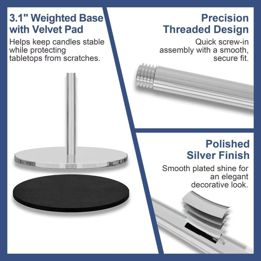 NLBTW Set of 24 Silver Taper Candle Holders for Wedding Party Decor | Modern Tall Metal Candlestick Holder Bulks Set for Banquets, Christmas Tables, Mantels and Event Decor