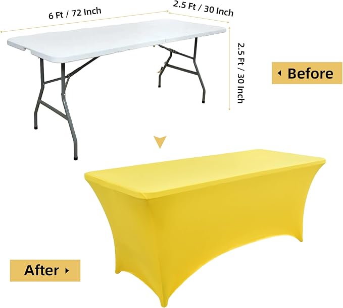6-Pack 6ft Spandex Table Covers for Rectangle Standard Folding Tables - Wrinkle Resistant Stretch Tablecloths - Ultimate Fitted Table Protector for Parties, Trade Shows, Wedding