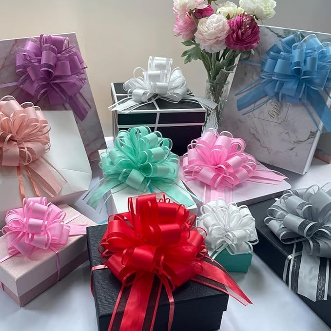 6 PC Pull Bows,Bow for Gift Wrapping,6 inches, Party Gift Wedding Ribbon Bows for Wrapping Boxes or Flower Decorations, Gift Decorations(Lotus Root Pink)