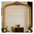 Seating Chart Sign, Wedding Mirror Decal, Thank You for Being Here Find Your Seat, Wedding Seating Chart Header Vinyl Decal, Your Seat Awaits Wedding Sign Decal, Mirror Sticker for Seating (White, Wide 20")