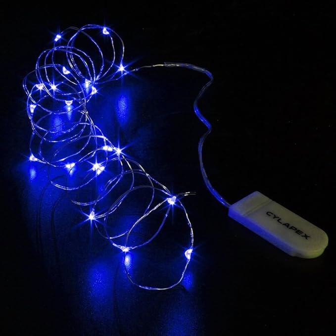 CYLAPEX 6 Pack Blue Fairy Lights Battery Operated Fairy String Lights Firefly Lights LED Starry String Lights 3.3ft 20 LEDs Silvery Copper Wire for Christmas DIY Decoration Costume Wedding Party