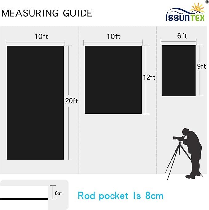ISSUNTEX 10X20 ft Background Muslin Backdrop, Photo Studio, Collapsible High Density Screen for Video Photography and Television-Black