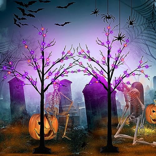 4ft lighted black halloween tree with 96 led shown in use