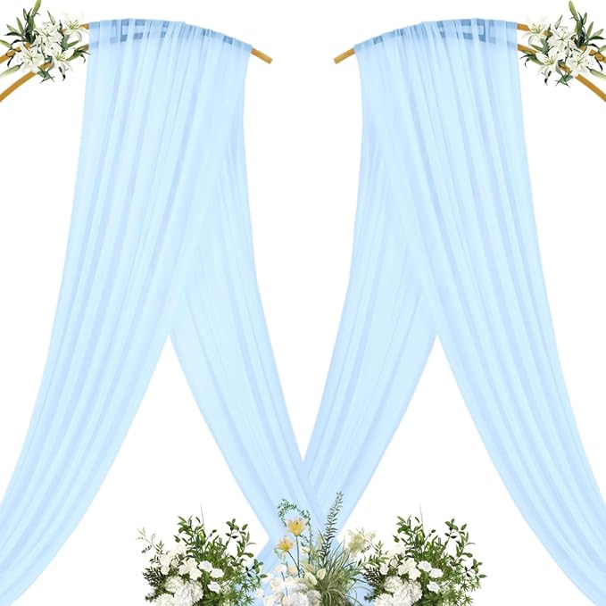 MLMC Baby Blue Wedding Arch Draping Fabric 2 Panels 29" x 20 FT Extra Long Lavender Gauze Drapes Sheer Backdrop Curtains 6.6 Yards Outdoor Drapery Panels for Wedding Ceremony Party Ceiling Decoration