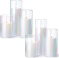 Shihanee Set of 6 Pillar Candles and Glass Cylinder Vases Clear Cylinder CandleHolders for Slim Tall Pillar Candles Wedding Centerpieces (2.8'' X 4.7", 5.9", 7.9",Iridescent)