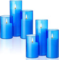 Shihanee 6 Sets/ 12 Pcs Blue Glass Cylinder Holders for White Pillar Candles Clear Cylinder Vases for Slim Pillar Candles Christmas Table Centerpieces, 2.8'' x 4.7", 5.9", 7.9"