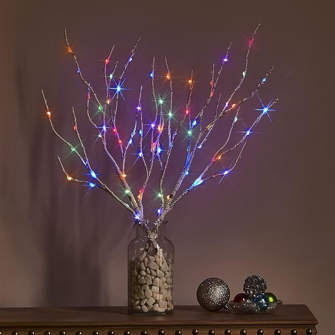 Hairui Lighted Birch Branches Battery Operated 70L 18IN Warm White and Multi Color Fairy Lights 8 Function for Halloween Home Christmas Decor