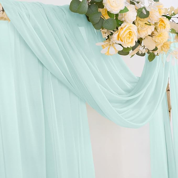 Socomi Wedding Arch Draping Fabric 29" x 20Ft 2 Panels Mint Green Sheer Outdoor Curtain Drapes Extra Long for Wedding Ceremony Birthday Party Decoration
