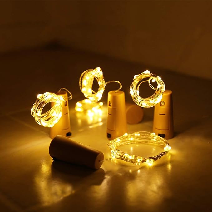 Aluan Wine Bottle Lights with Cork, 12 LED 10 Pack Fairy / String Lights Waterproof Battery Operated for Jar Party Wedding Christmas Festival Bar Decoration, Warm White