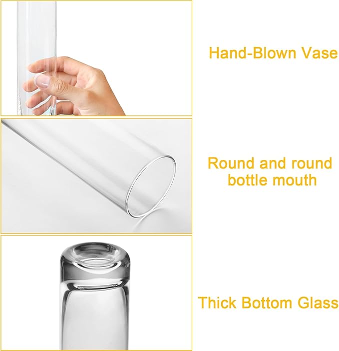 12 Pack 7 Inch Glass Cylinder Bud Vases for Centerpieces Clear Slim Flower Vases Tall Glass Cylinder Vase Small Vase for Single Rose Vases Bulk, Home Aesthetic Desk Decor