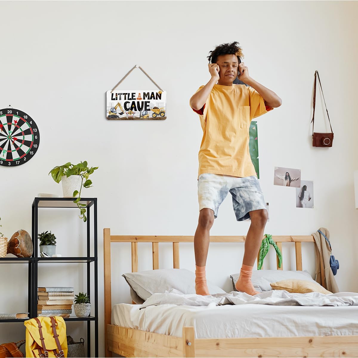 Little Man Cave Sign for Boys Construction Trucks Wooden Door Wall Hanging | Little Man Cave Sign, Gamer Room Decor For Boys, Nursery Decor Rustic Baby Room Toddler Boy Gamer Decor