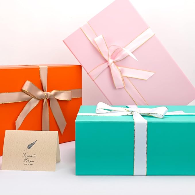 LIFELUM Green Blue Gift Box 13.85 x 8.35 x 4.45 inch, 1 Pack Big Gift Box with Magnetic Lid for Presents,Birthday, Bridesmaid Proposal Boxes Contains Ribbon, Card,Shredded Paper Filler