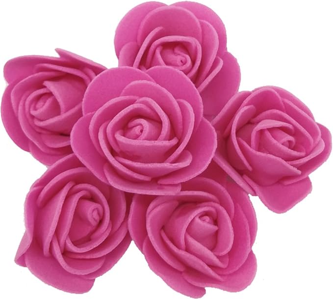 Artificial Flowers 100PCS 3CM Mini Fake Roses for DIY Wedding Bouquets Centerpieces Party Baby Shower Home Decorations (Deep Pink)