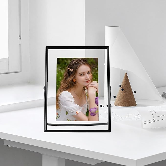Black Floating Frame (6"x8", Vertical), For Picture 5x7, 4x6, 3x5, Tabletop Shelf Photo Frame, Classy Gift For Anniversary, Wedding, or Birthday