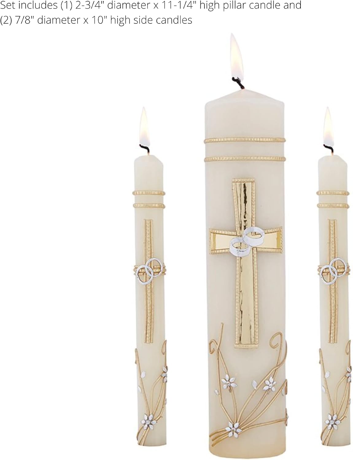 Needzo Wedding Unity Candle Set for Ceremonies, Gold Tone and Silver Toned Ornate Centerpiece Candles, 3 Pieces Included