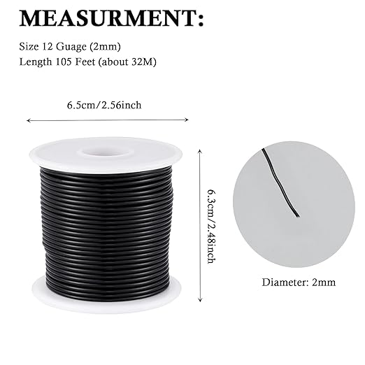 12 Gauge Black Aluminum Craft Wire (105FT) - Anodized for Jewelry Making, Beading Floral, Plant Gardening, Sculpting & Modeling Craft Wire (Black #10, 2mm)