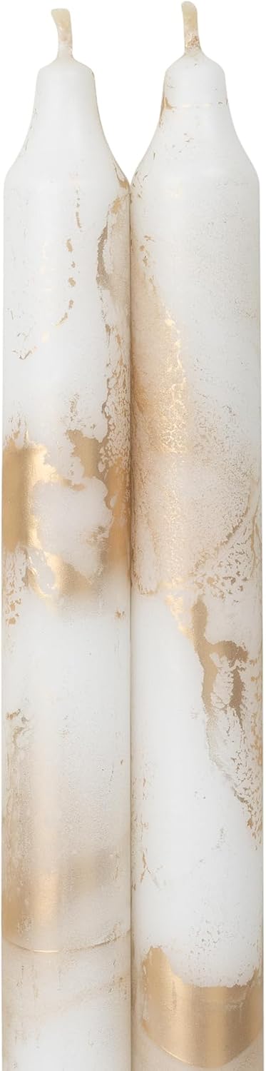 Premium Decorative Tapers - 12" 2PK - Pure White w/Gold - 73307