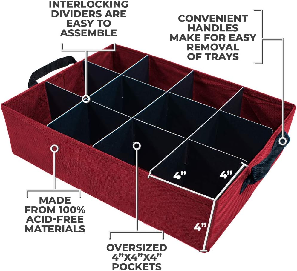 612 Vermont Christmas Ornament Storage Box, Holds 36-4 Inch Ornaments | Adjustable Acid-Free Dividers, 3 Removable Trays with Handles, Assembled Dimensions: 17 x 13 x 13 Inch
