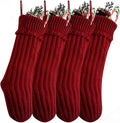 4 Pack Knit Christmas Stockings, 18 In Large Cable Knitted Xmas Stocking for Holiday Christmas Party Family Décor, Burgundy