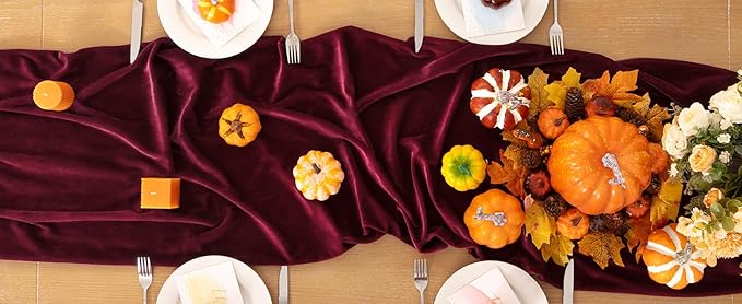 Burgundy Velvet Table Runner 3 Pack Fall Thanksgiving Red Table Runners 20 x 120 Inch Luxurious Elegant Velvet Fabric Friendsgiving Table Decor for Christmas Dinner Wedding Bridal Baby Shower
