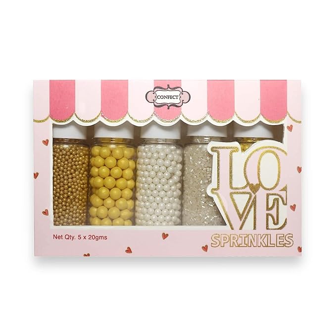 Confect Cake Decorating Sprinkles | Edible Pearl Mix Gold Yellow & White Dragees | White Sparkling Sugar | Edible Pina-Colada Disco Ball Mashup Sprinkles | Dairy-Free, Palm Oil-Free - 5 Oz