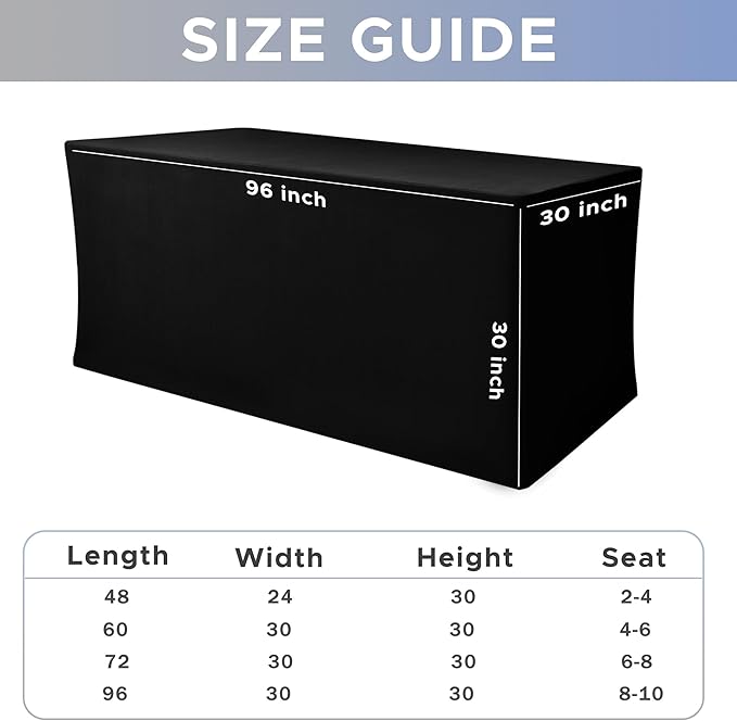 Nasitos Spandex Fitted Table Covers for 8 Foot Tables - 96 x 30 Inch - 2 Pack Black Stretch Table Clothes, Rectangle Fabric Tablecloths for Parties, Trade Show, Craft Show, Birthday