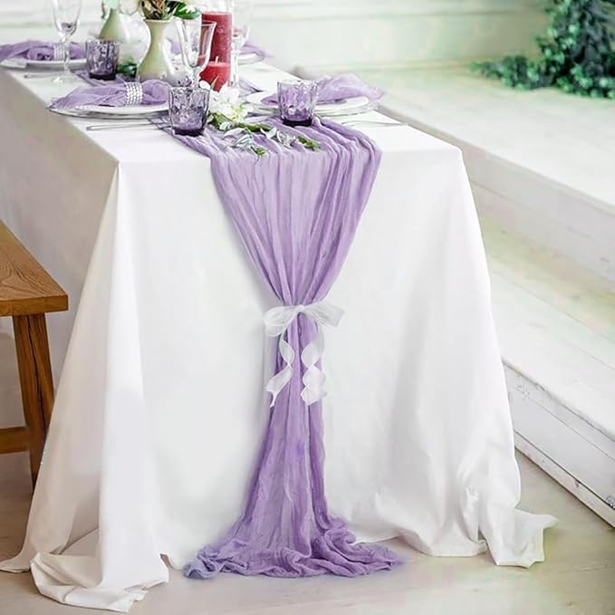 Lilac Purple Cheesecloth Table Runner Boho 10ft Gauze Cheese Cloth Gorgeous Table Runner for Baby Shower Wedding Bridal Shower Fall Thanksgiving Table Decor