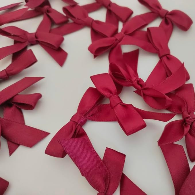 50pcs 1-1/2" Burgundy Satin Ribbon Bows Without Twist Ties Giant Bows for Christmas Holiday Gift Packing&Wrapping (Burgundy)