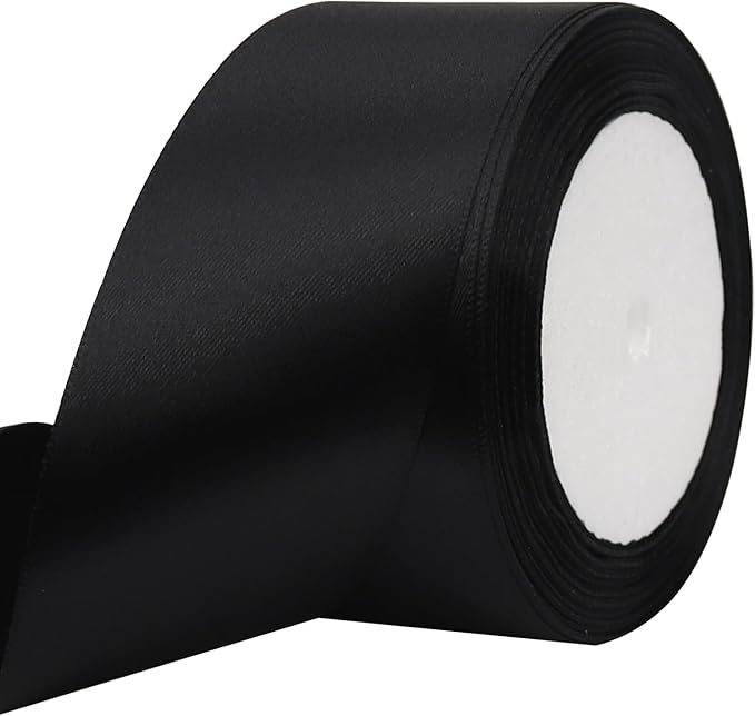 Black Solid Satin Ribbon 2 Inch 25 Yards Solid Polyester Fabric Ribbon for Gift Wrapping Wedding Christmas Baby Shower Birthday Party Decoration Handmade Immortal Flower Craft