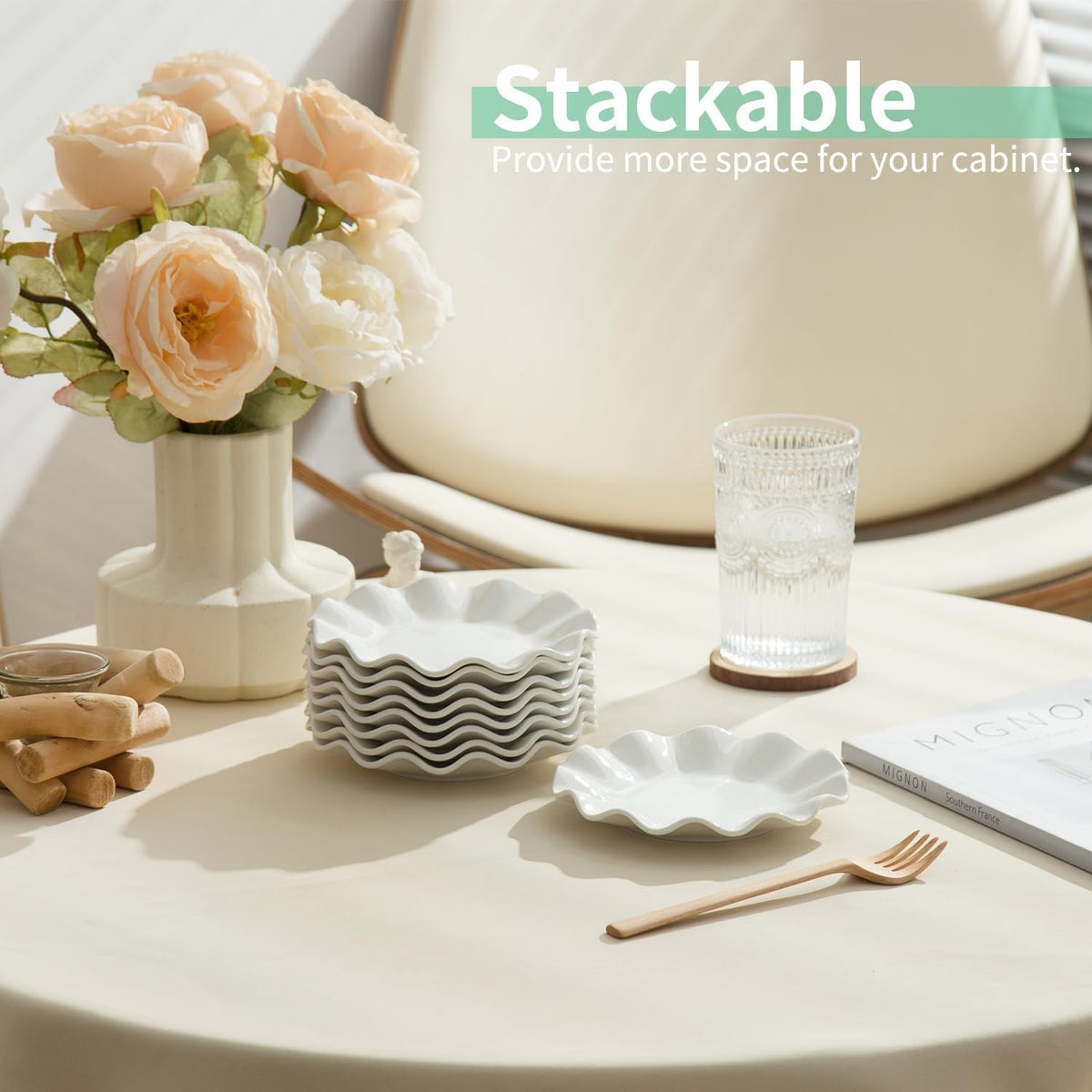 6 Inch Ceramic Small Dessert Plates, White Appetizer Plate Set, 18 Packs