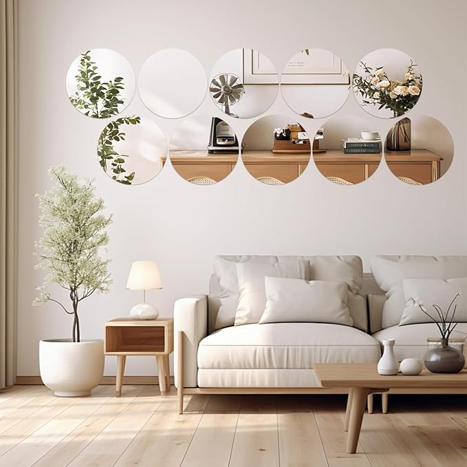 9PCS Small Round Mirror Centerpieces for Tables, 6inch Acrylic Circle Mirror Centerpieces for Table Candle Plate Circle Mirror Trays for Wedding Centerpieces Party Decorations