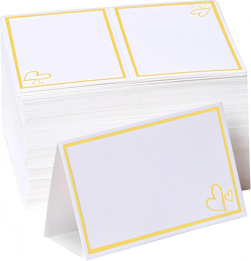 ARREBOL 100 Pcs Place Cards for Table Setting, 2" x 3.5" Elegant Name Placecards with Gold Foil Border for Wedding & Dinner Party, Printable Food Labels for Party Buffet