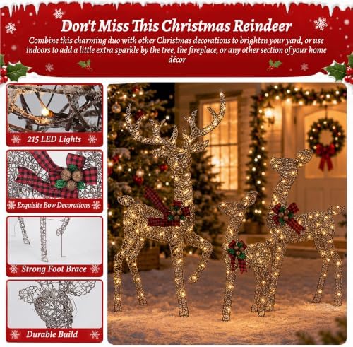 foowin 4.83ft 3-piece large lighted christmas deer family, side view